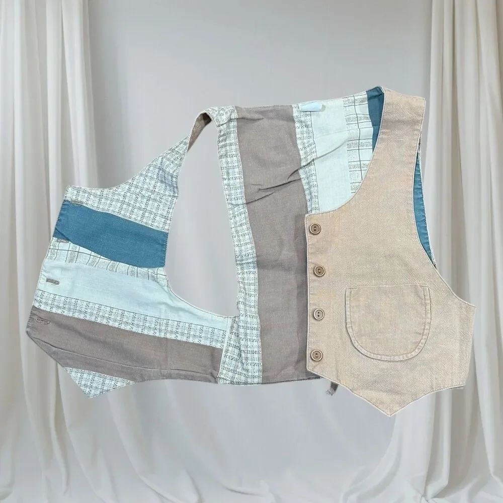 Cropped Waistcoat‎ Vest Womens Size 11 Tan Excellent Button Front Tie Back - Picture 5 of 6